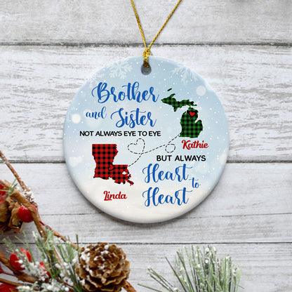 Brother and Sister Not always eye to eye, Personalized State Ornaments, Custom Holiday Gift