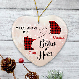 Bestie At Heart Long Distance Heart, Personalized State Ornaments, Custom Holiday Gift
