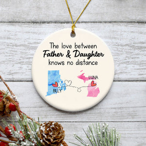 Long Distance Father And Daughter, Personalized State Colors Circle Ornaments, Custom Gift for Dad