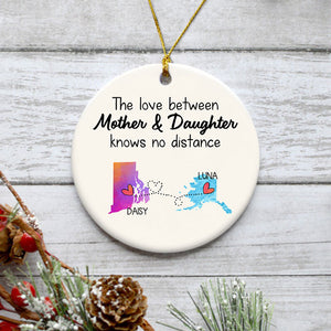Long Distance Mother And Daughter, Personalized State Colors Circle Ornaments, Custom Gift for Mom