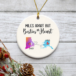Bestie Long Distance, Personalized State Colors Circle Ornaments, Custom Best Friends Gift