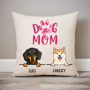 Funny dog mom throw pillow, personalized gift for dog lovers - Dog mom, pink flower, custom cushion for dog lovers