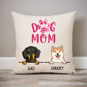 Dog Mom, Pink Flower, Personalized Pillows, Custom Gift for Dog Lovers