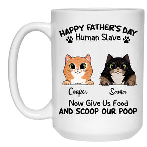 Happy Father's Day Human Slave Mugs, Funny Custom Coffee Mug, Personalized Gift for Cat Lovers