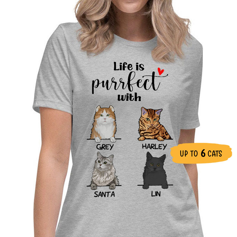 Life Is Purrfect With Cats, Custom Shirt, Personalized Gifts for Cat Lovers