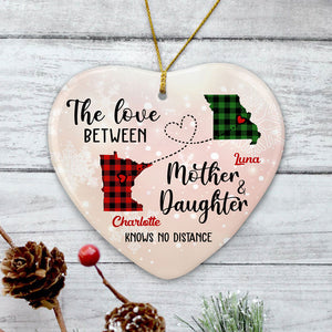 Mother and Daughter Long Distance Heart, Personalized State Ornaments, Custom Holiday Gift