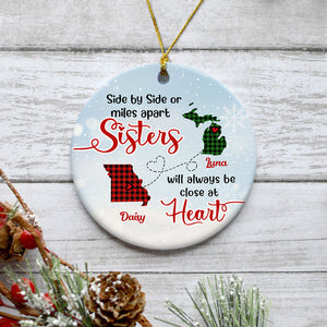 Sisters Close At Heart Long Distance, Personalized State Ornaments, Custom Holiday Gift