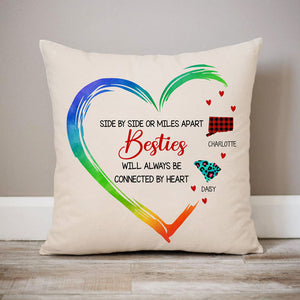 Side By Side or Miles Apart Connected By Hear, Personalized State Colors Pillow, Custom Moving Gift