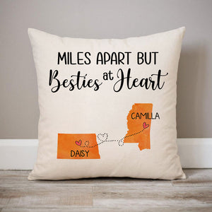 Bestie Long Distance, Personalized State Colors Pillow, Custom Best Friend Gift