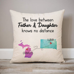 Long Distance Father And Daughter, Personalized State Colors Pillow, Custom Gift for Dad