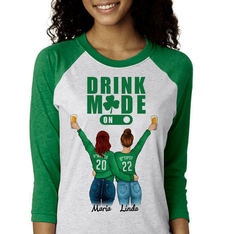 Drinking Mode On Personalized St. Patrick's Day Unisex Raglan Shirt