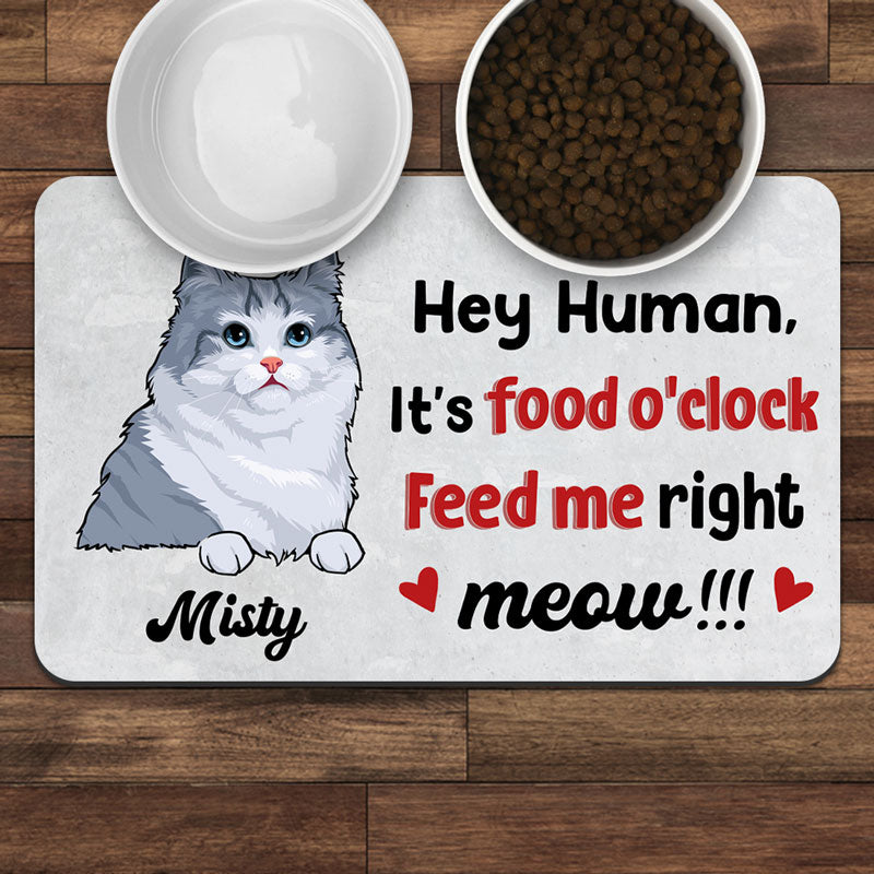 It s Food O Clock Feed Me Right Meow Personalized Pet Food Mat Gifts For Cat Lovers