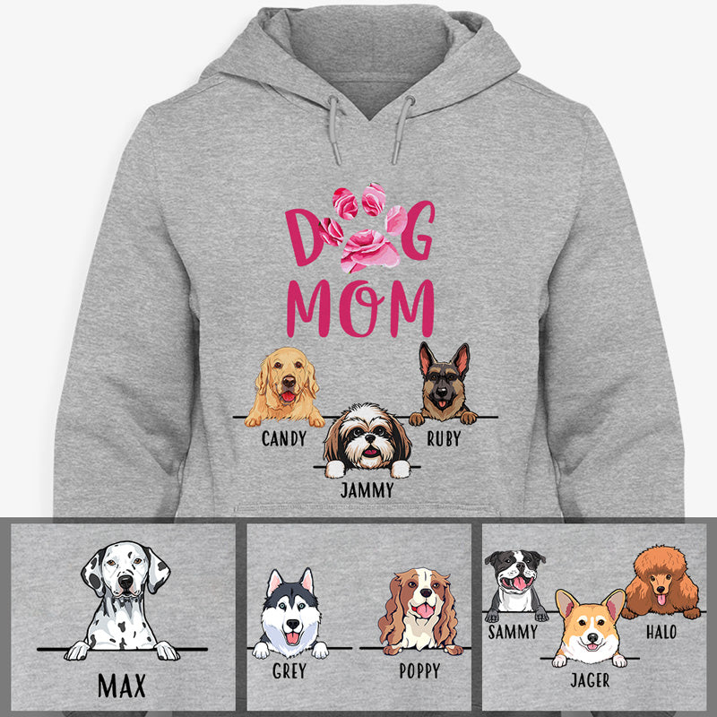 Funny dog mom hoodie, personalized gift for dog lovers - Dog mom pink flower, custom hooded sweatshirt
