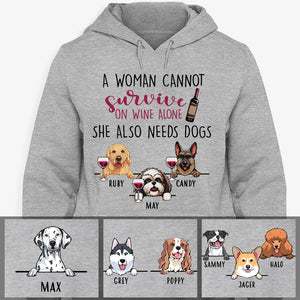 A woman, Wine alone, Personalized Custom Hoodie, Sweater, T shirts, Christmas Gift for Dog Lovers