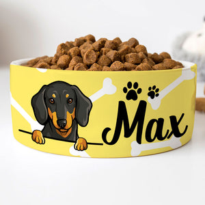 Personalized Custom Dog Bowls, White Bones Yellow Theme, Gift for Dog Lovers