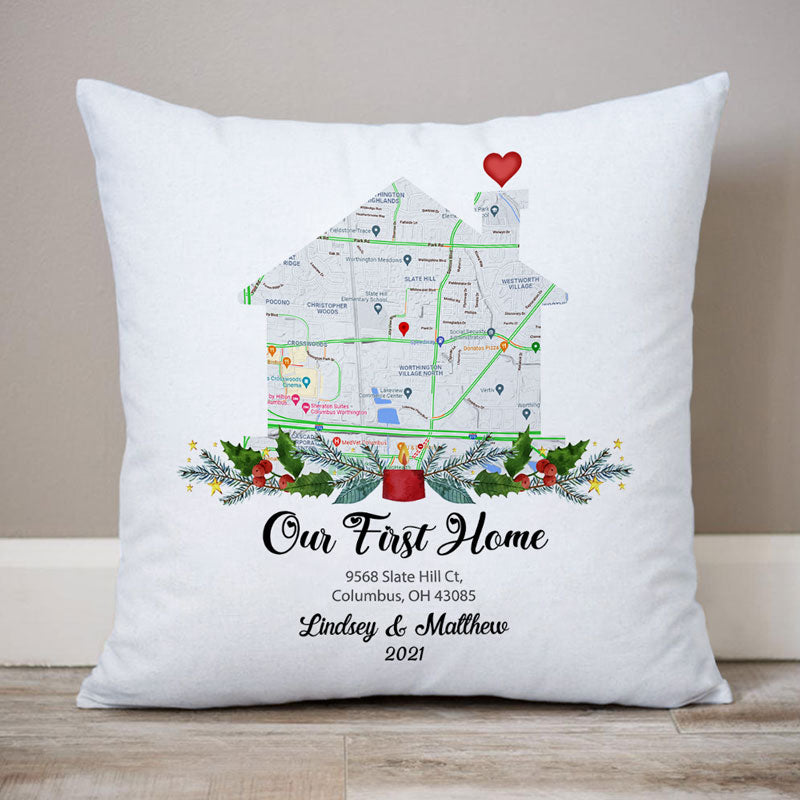 Our First Home Address Pillow, Personalized Pillows, New Home Gift, Custom Photo Pillow