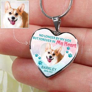 No Longer By My Side, Pet Memorial, Custom Photo, Luxury Heart Necklace