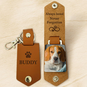 Always Loved Never Forgotten, Personalized Leather Keychain, Memorial Gifts, Custom Photo