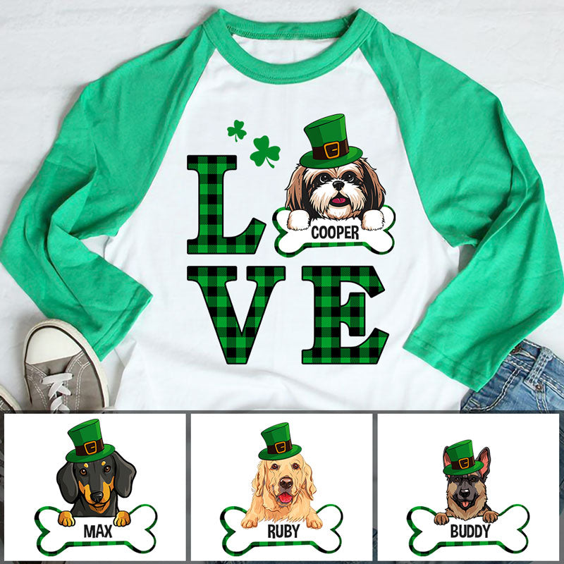Love, Dog Lover Shirt, Personalized St. Patrick's Day Unisex Raglan Shirt, St Patricks Day