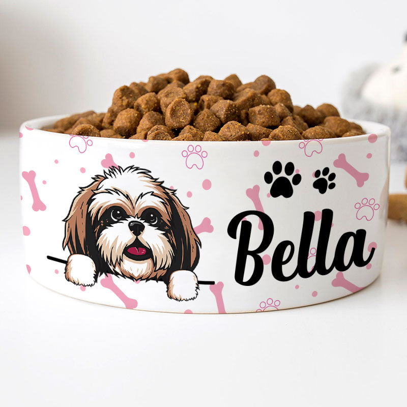 Personalized Ceramic Pet Bowls with Paw Print Custom Dog Bowl from Photo  and Name