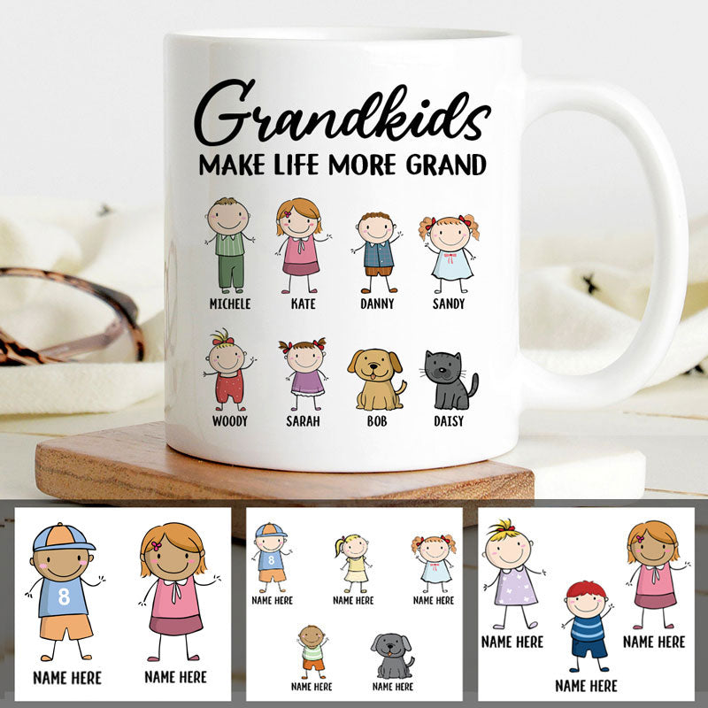 Grandkids Make Life More Grand, Personalized Coffee Mug, gift for Grandparents, Father's Day gift
