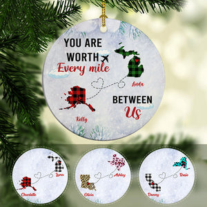 You Are Worth Every Mile Between Us Long Distance, Personalized State Ornaments, Custom Christmas Gift