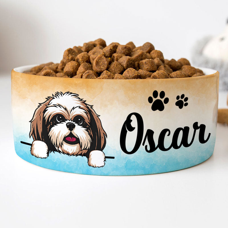 Personalized Custom Dog Bowls, Beach Background, Custom Gift for Dog Lovers