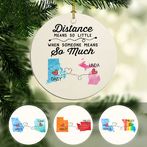 Distance means so little, Personalized State Colors Circle Ornaments, Custom Long Distance Gift