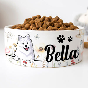Personalized Custom Dog Bowls, Floral, Gift for Dog Lovers
