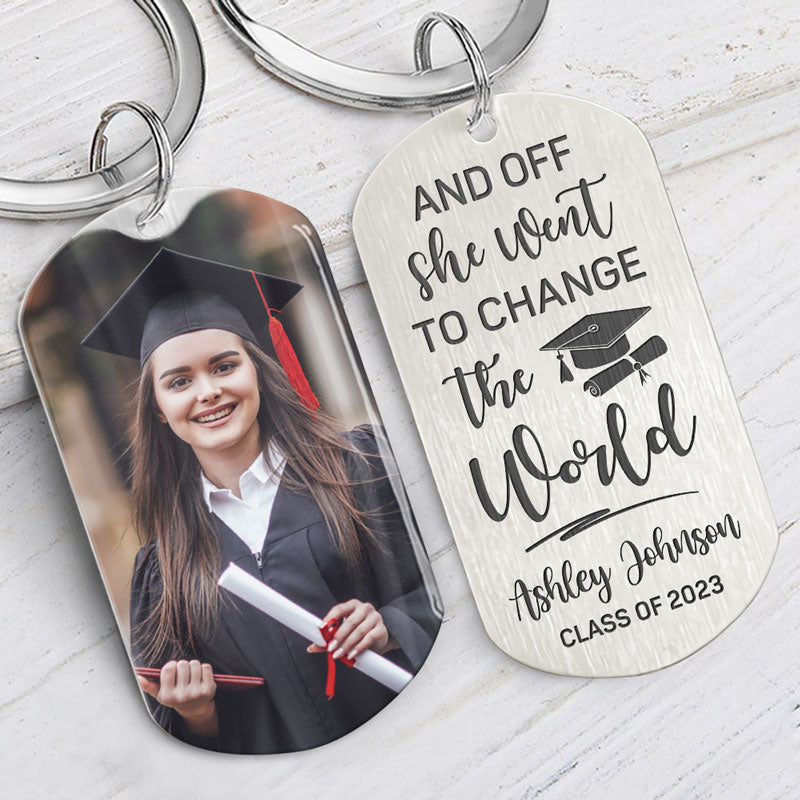 She Went To Change The World, Personalized Keychain, Graduation Gifts, Custom Photo