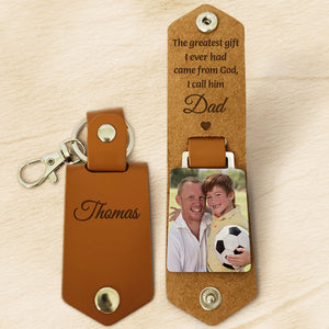 The Greatest Gift I Ever Had, Personalized Leather Keychain, Father's Day Gift, Custom Photo