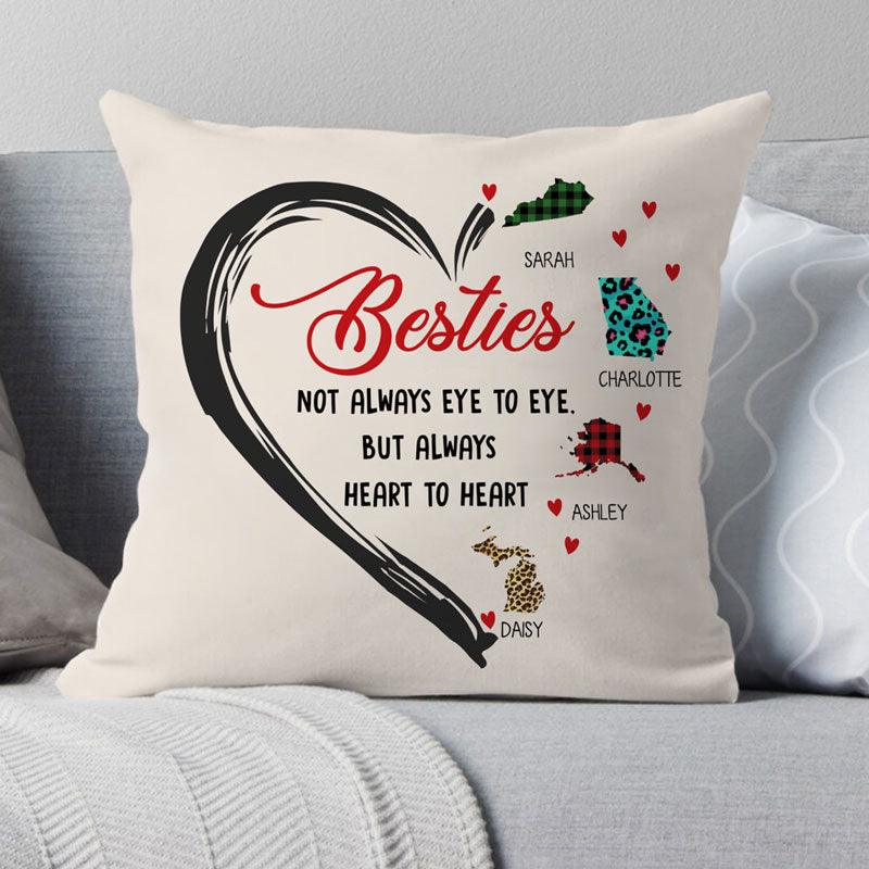 Not Always Eye To Eye But Always Heart To Heart, Personalized State Colors Pillow, Custom Moving Gift