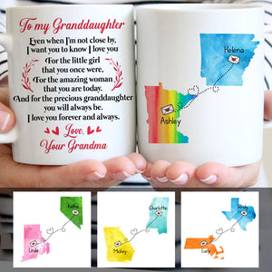 To my granddaughter Long Distance State Colors Customized Mugs, Personalized gifts