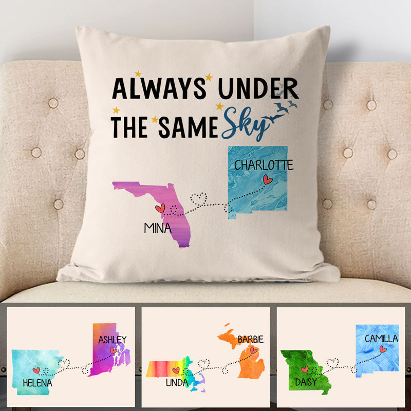 Always under the same sky, Personalized Pillow, Long Distance Gift, Father's Day gift