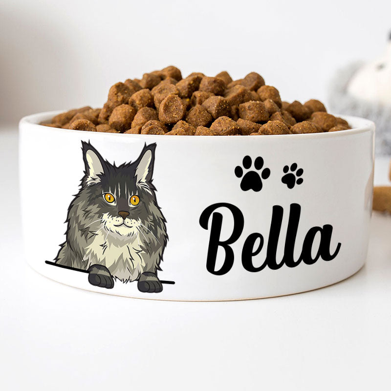 Personalized Custom Cat Bowls, White Ceramic, Gift for Cat Lovers