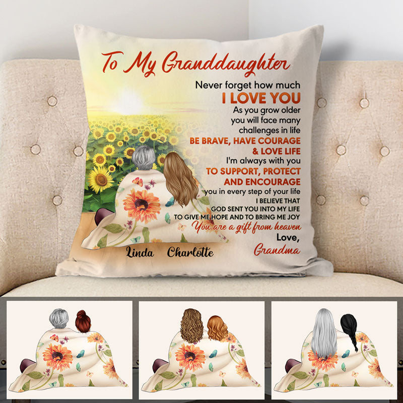 Personalized Gift To Daughter, Granddaughter Sunflower, Never Forget How Much I Love You, Custom Pillow