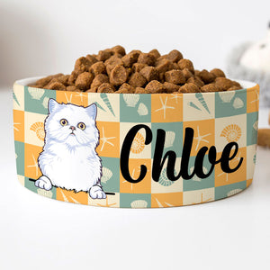 Personalized Custom Cat Bowls, Seashell Background, Gift for Cat Lovers