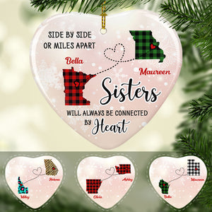 Sisters Will Always Be Connected by Heart, Personalized State Ornaments, Custom Holiday Gift