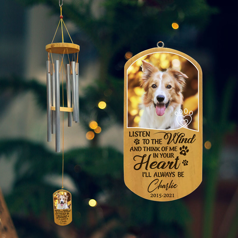 Listen To The Wind, Personalized Memorial Wind Chimes, Custom Photo Gifts, Memorial Gifts For Dog Lovers
