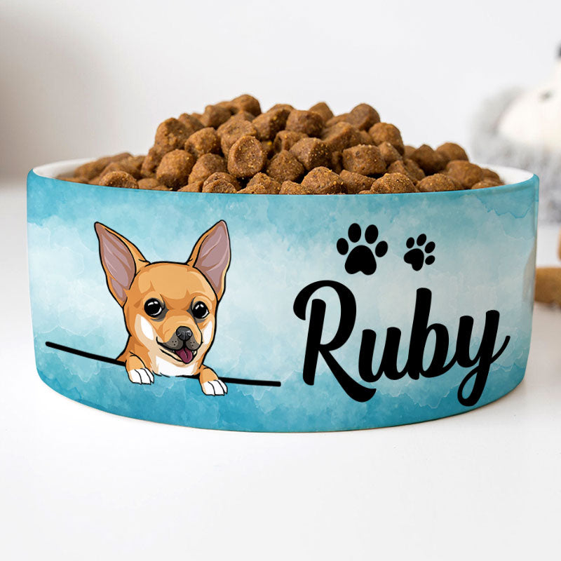 Personalized Custom Dog Bowls, Watercolor, Blue, Gift for Dog Lovers