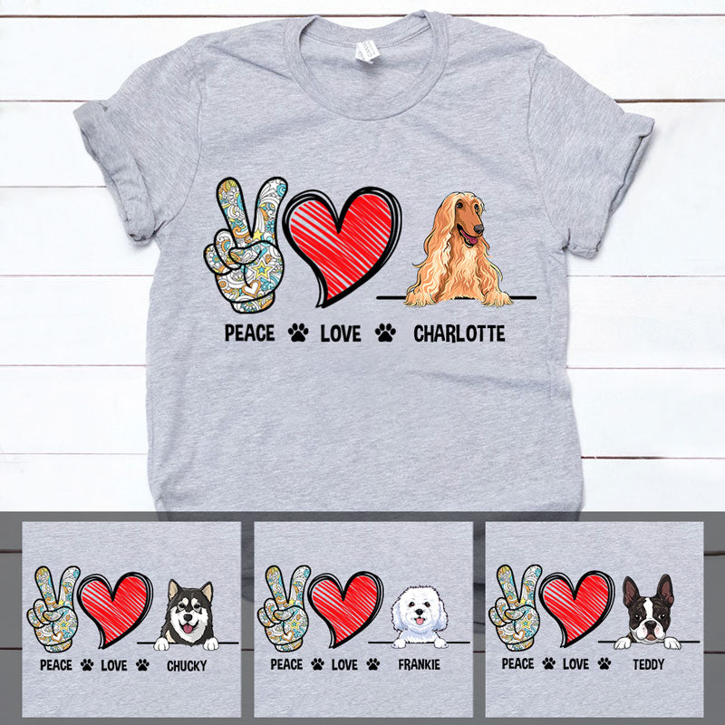 Peace Love, Custom T Shirt, Personalized Gifts for Dog Lovers