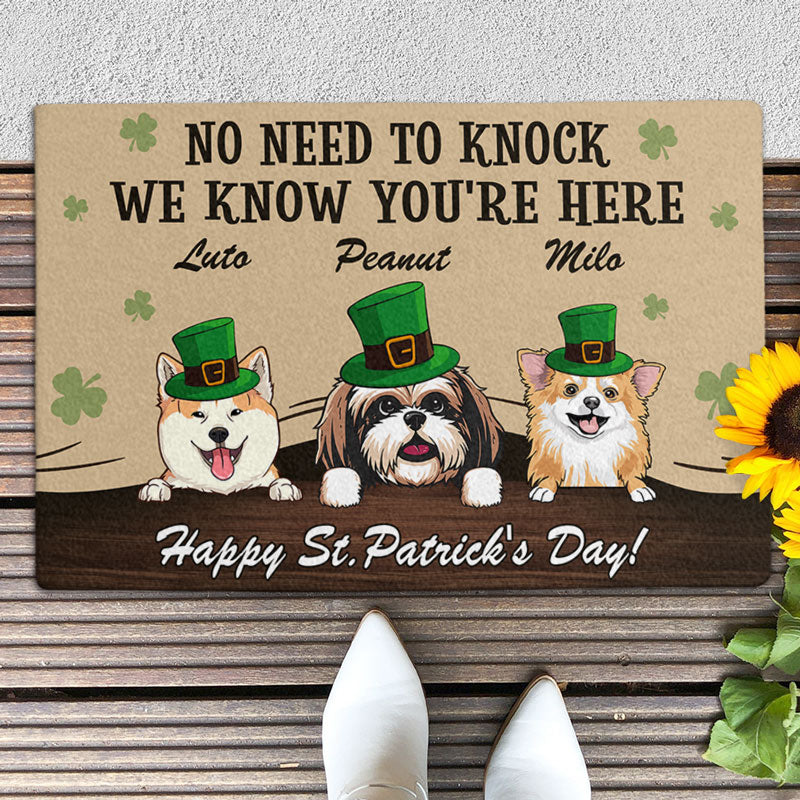 No Need To Knock St. Patrick Doormat, Gift For Dog Lovers, Personalized St. Patrick's Day Gifts