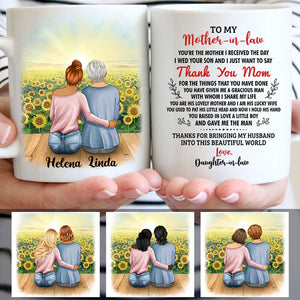 To my Mother-in-law, Thank You Mom For The Things That You Have Done, Sunflower Field, Customized mug, Personalized gift, Mother's Day gift