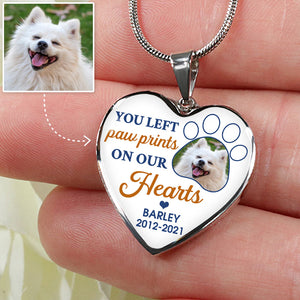 You Left Paw Prints On Our Hearts, Custom Photo, Luxury Heart Necklace, Gift for Dog Lovers, Cat Lovers
