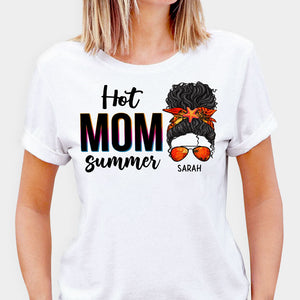 Hot Mom Summer Custom Messy Bun, Personalized Summer T-Shirt, Tank Top