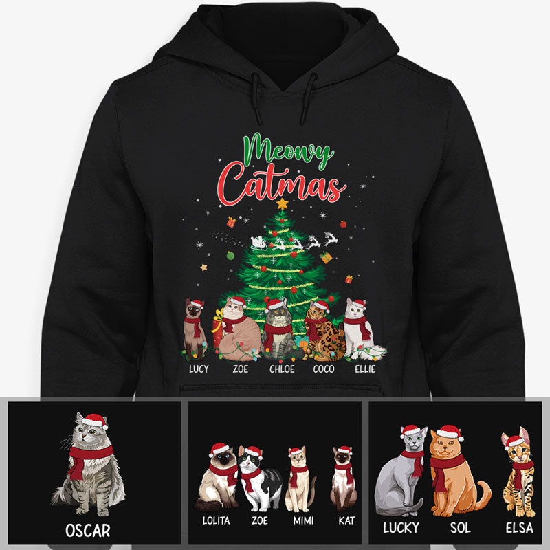 Meowy Catmas, Personalized Custom Hoodie, Sweatshirt, Christmas Gift for Cat Lovers