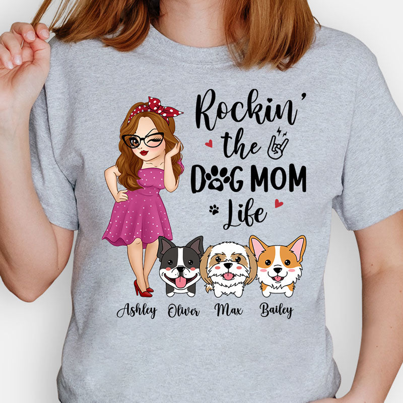 Rockin The Dog Mom Life Dog Chibi, Personalized Shirt, Custom Gifts For Dog Lovers