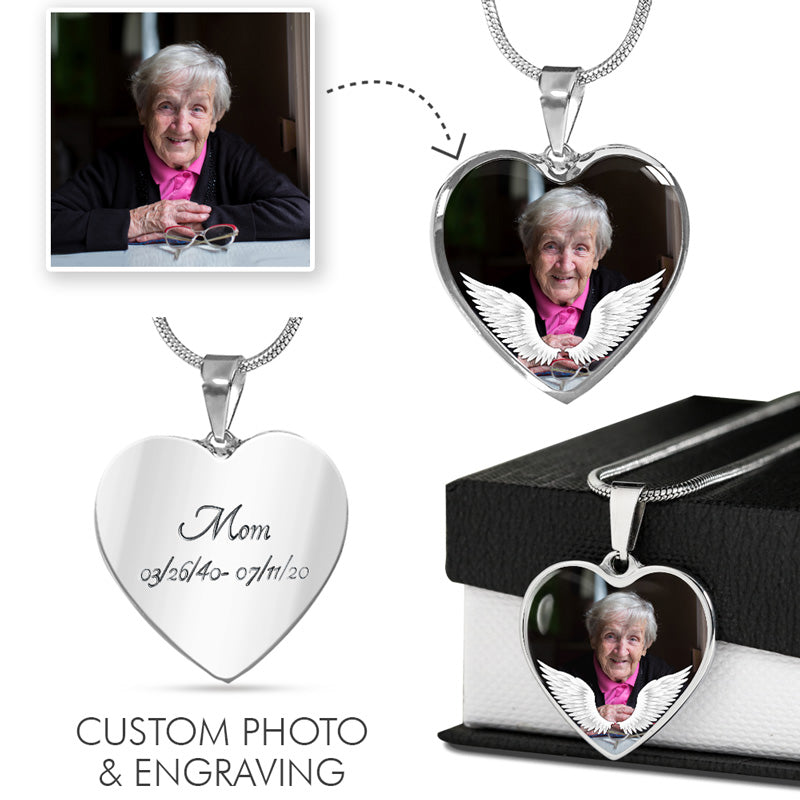 Memorial Necklace, Luxury Picture Necklace, Unique Custom Engrave Heart Pendant
