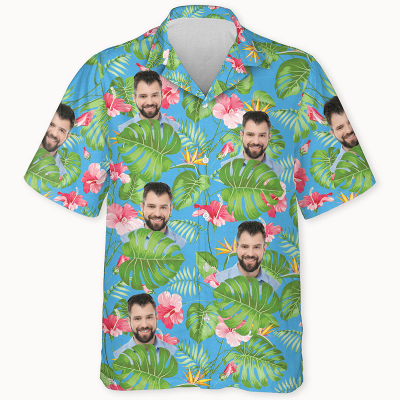 Human Face Tropical Leaf Photo, Personalized Hawaiian Shirt, Custom Photo
