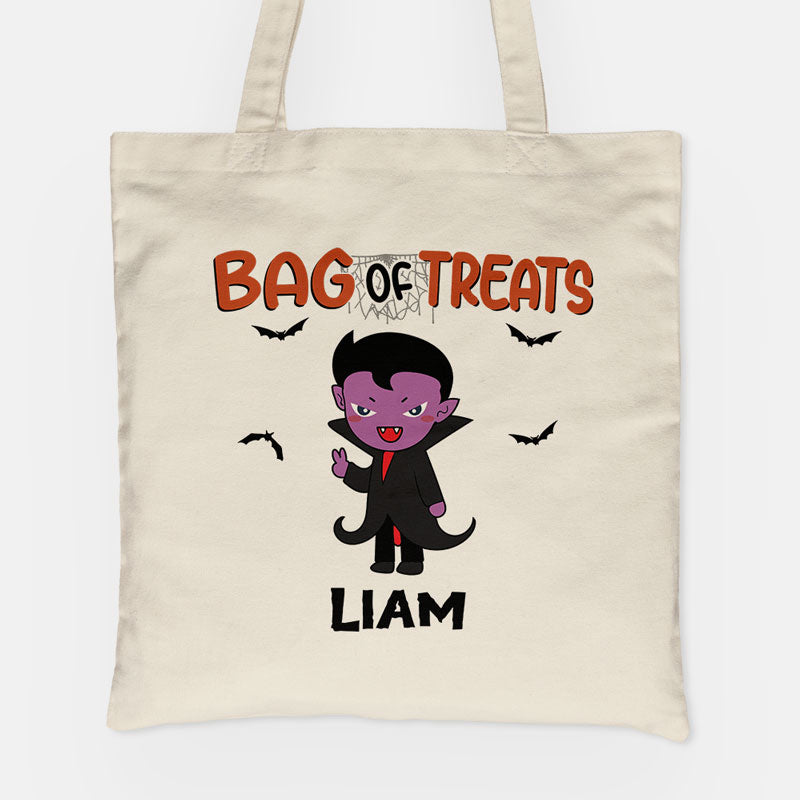 Bag of Treats, Custom Halloween Kids, Personalized Canvas Tote Bag, Halloween Bags for Kids